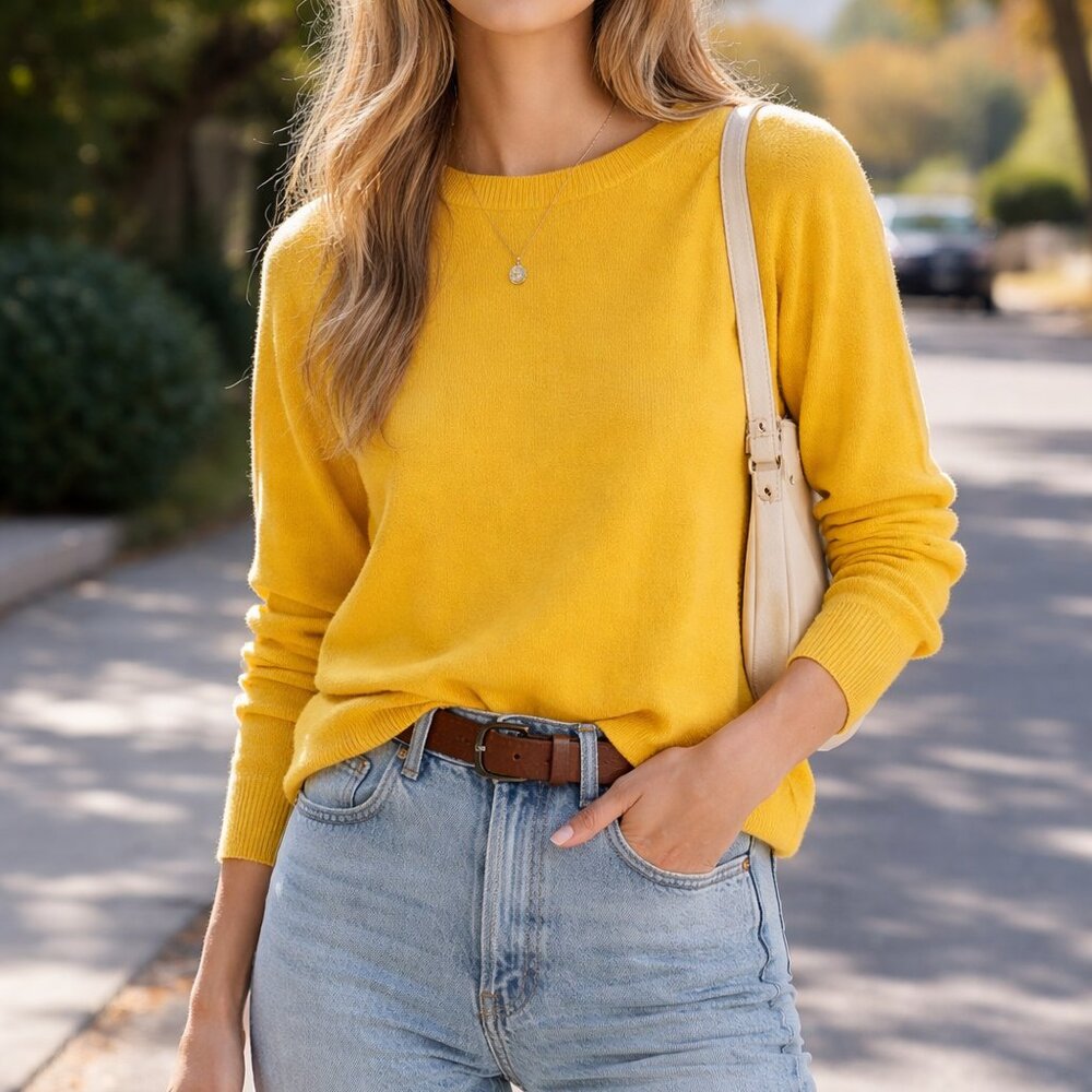 GAP Women’s 100% Cotton Knit Sweater Yellow Size S Crew Neck